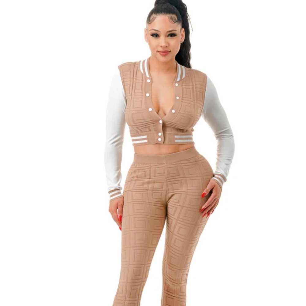 2 Piece Varsity Set Women Matching Lounge Set Crop Top  Sporty Trendy Outfit